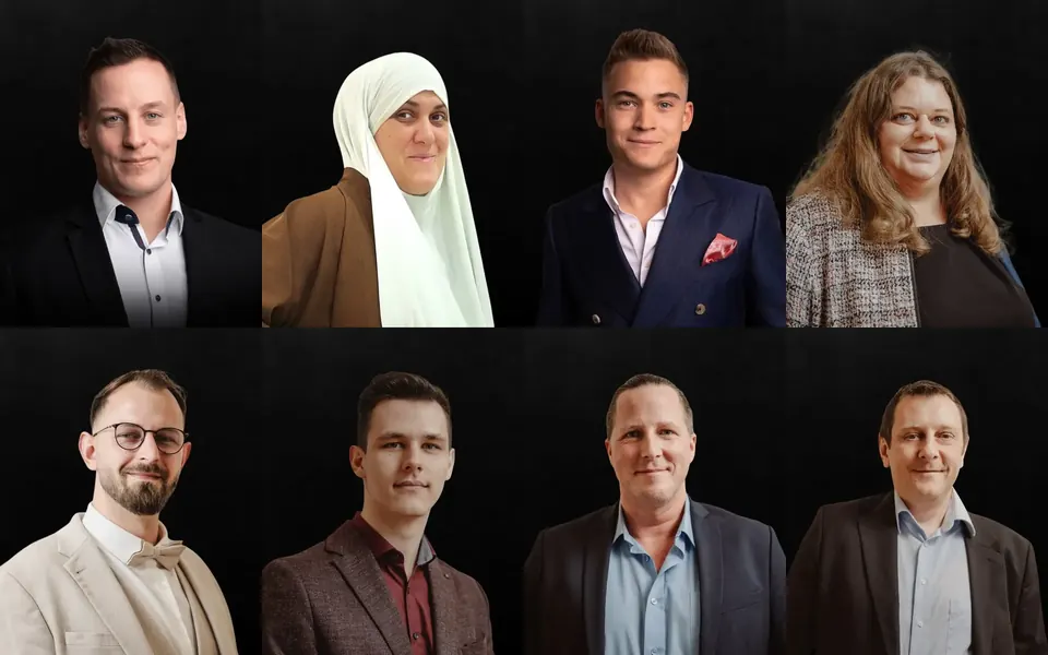 Porträts von acht Menschen aus dem SalesDrive-Team in Wien